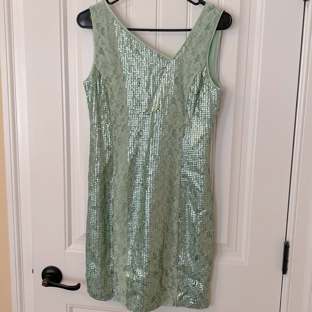 Jessica Simpson sequin and lace green dress